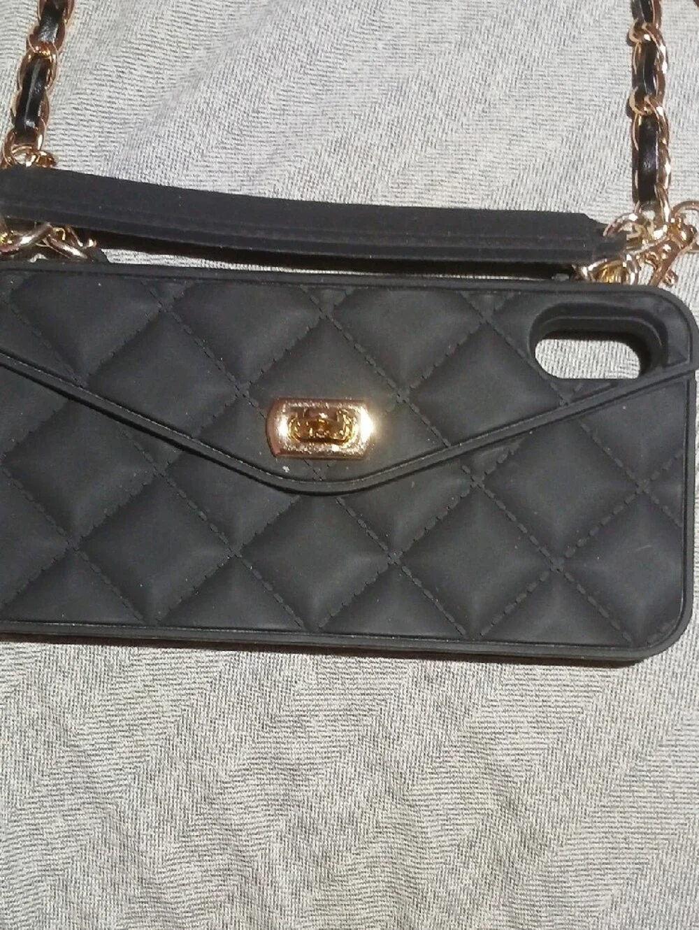 Black Crossbody Phone Case with Gold Chain Strap